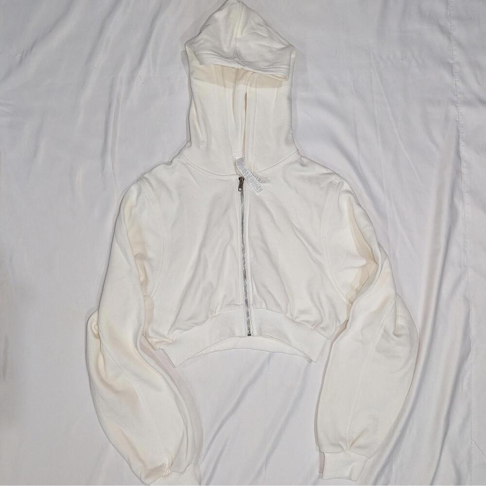 ALO Yoga White Cropped Zip-Front Hoodie